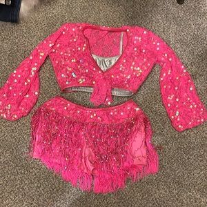 A wish come true punk fringe costume. Size Medium adult with silver sports bra